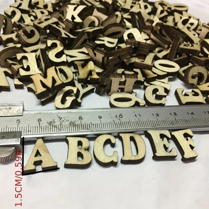 100Pcs Mixed Wooden A Z Letters  Wooden Numbers Letters Wood Letters for DIY Craft Wedding Party Home Decoration(English Letter)