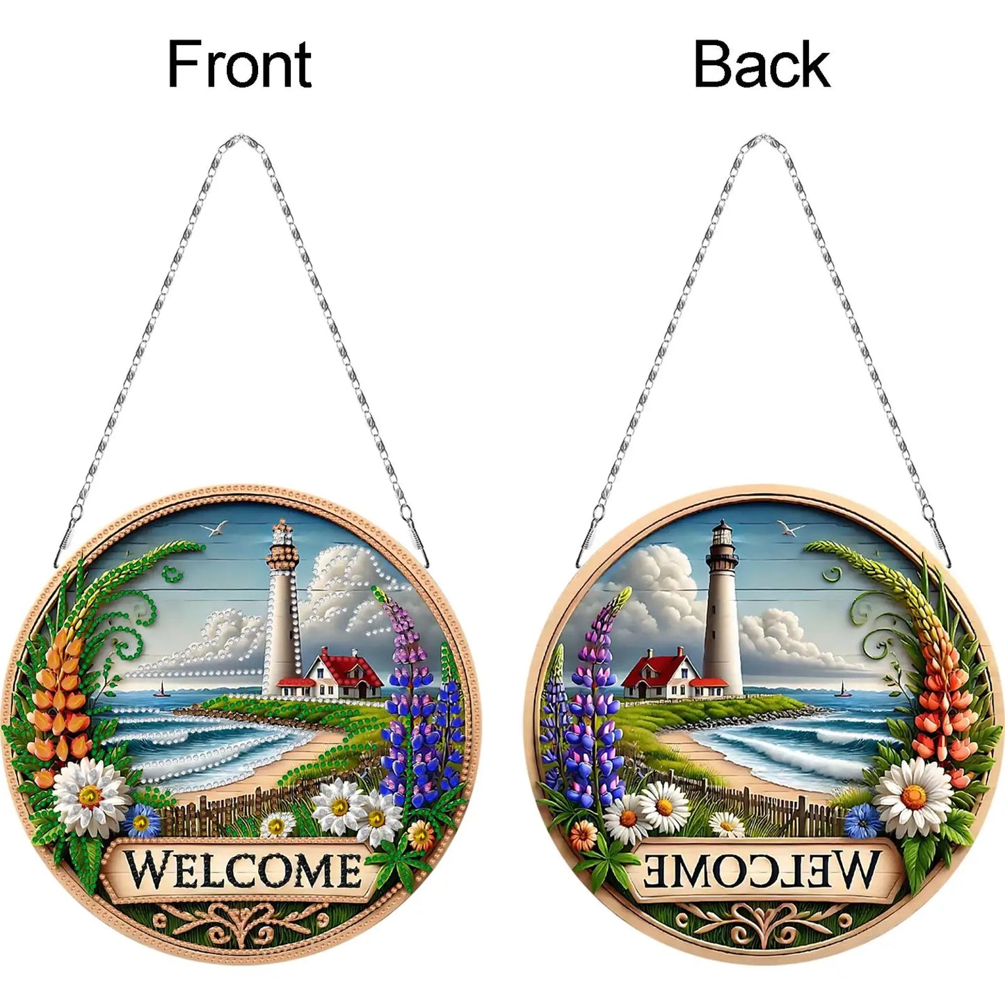 Lighthouse Welcome DIY 2D Flat Acrylic Diamond Painting Pendant Kit Home Decor 24x24cm