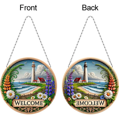 Lighthouse Welcome DIY 2D Flat Acrylic Diamond Painting Pendant Kit Home Decor 24x24cm