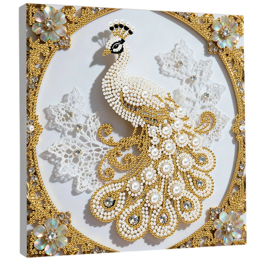 Peacock DIY Pearl Diamond Art Kit for Adults Home Decor 25x25cm With Frame