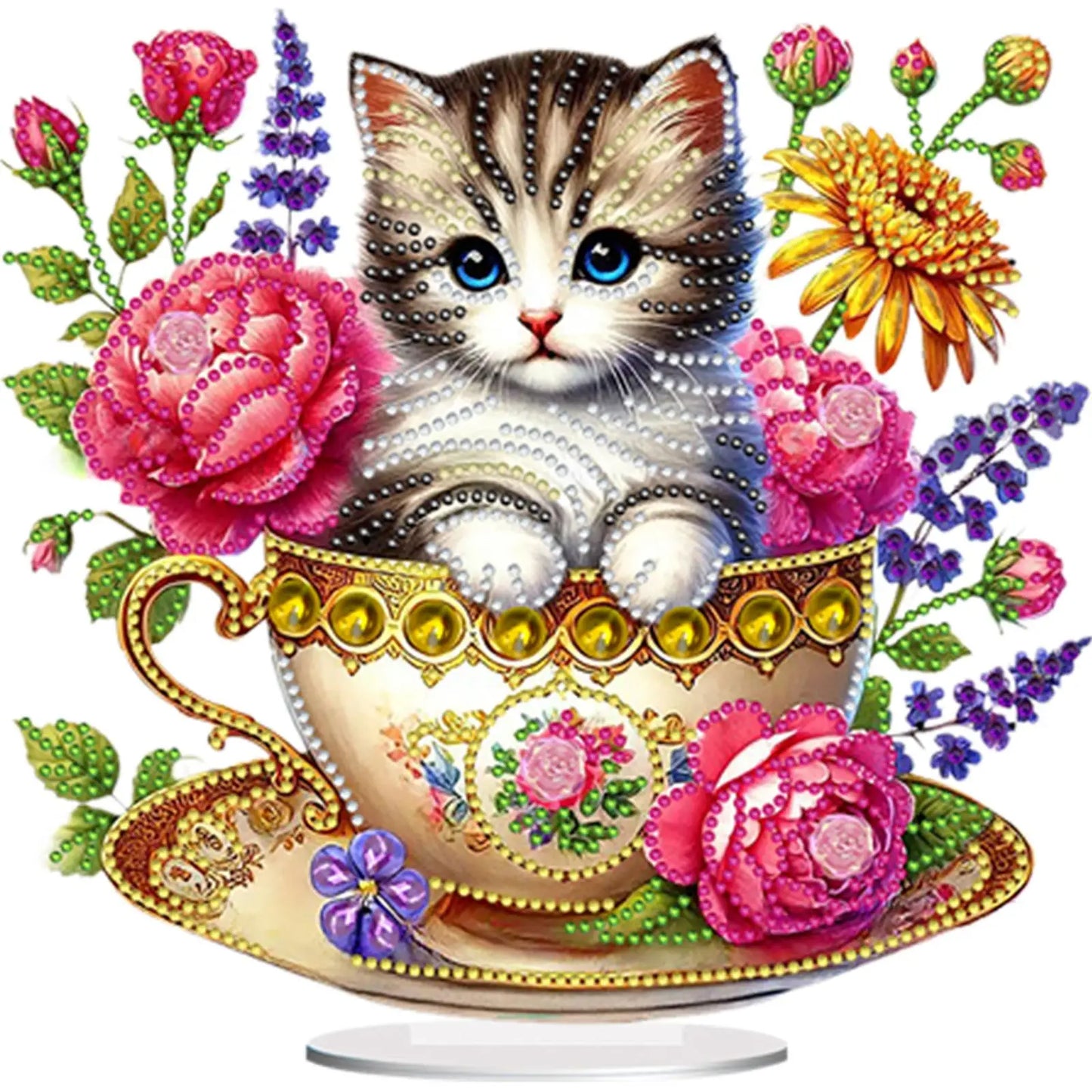 2D/Flat Teacup Cat DIY Diamond Painting Tabletop Ornaments Kit
