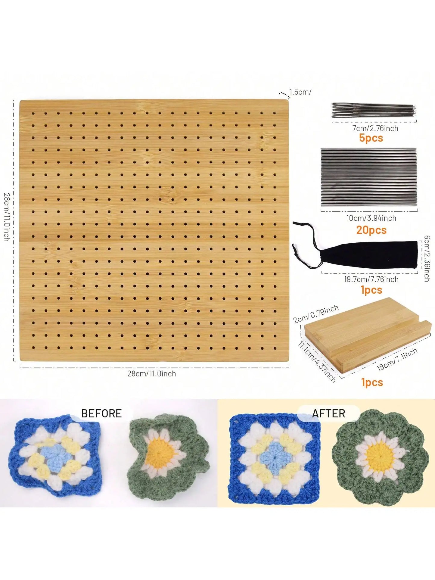 1 Pcs Handcrafted Wooden Blocking Board Crochet, Blocking Board For Square, Super Sturdy Blocking Board Crochet Wood for Crochet