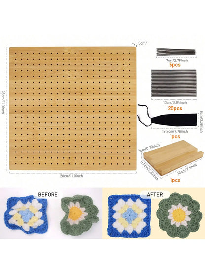 1 Pcs Handcrafted Wooden Blocking Board Crochet, Blocking Board For Square, Super Sturdy Blocking Board Crochet Wood for Crochet