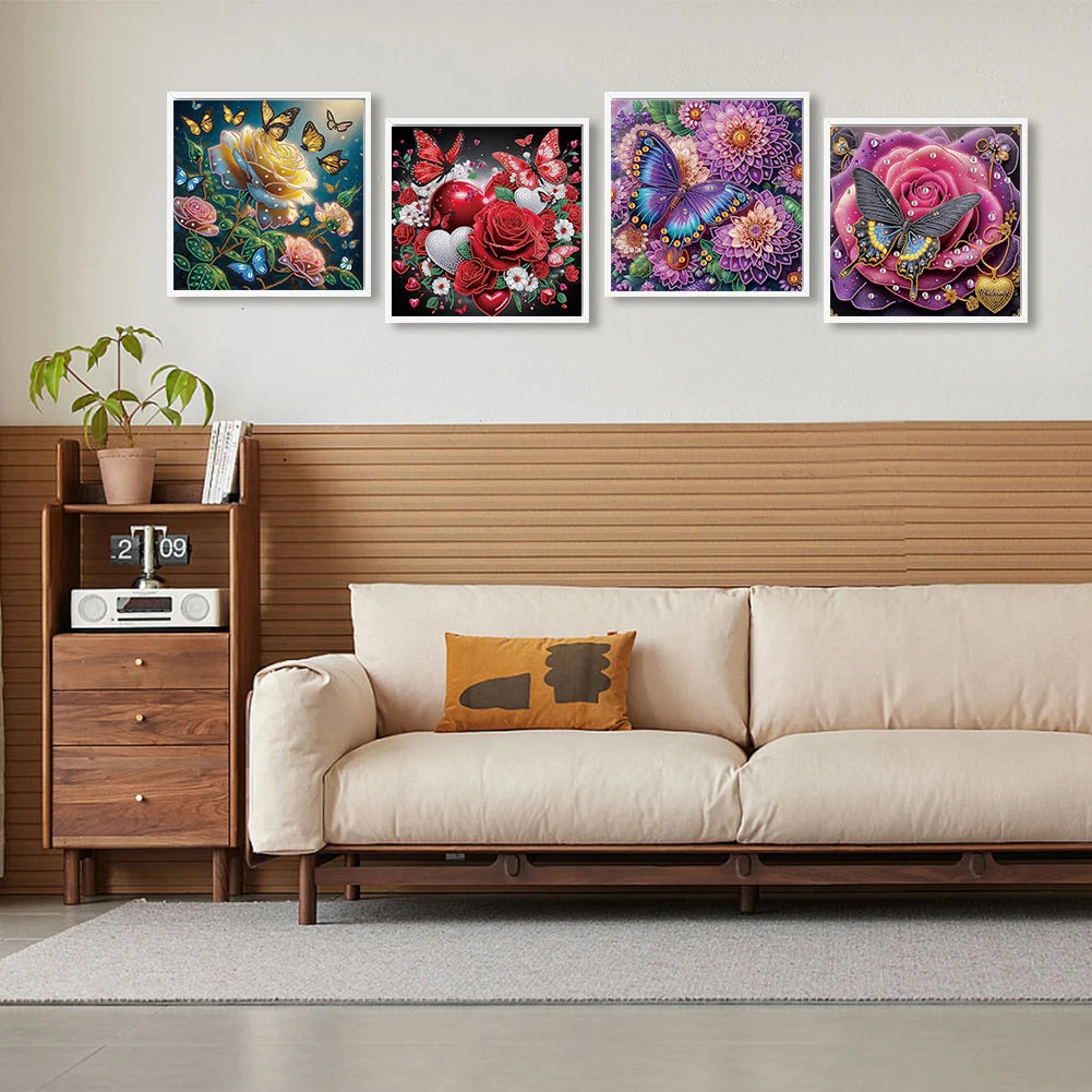 4Pcs 40x40cm Flower 5D DIY Special Shape Crystal Partial Diamond Painting Kit
