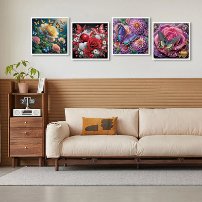 4Pcs 40x40cm Flower 5D DIY Special Shape Crystal Partial Diamond Painting Kit