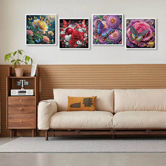 4Pcs 40x40cm Flower 5D DIY Special Shape Crystal Partial Diamond Painting Kit