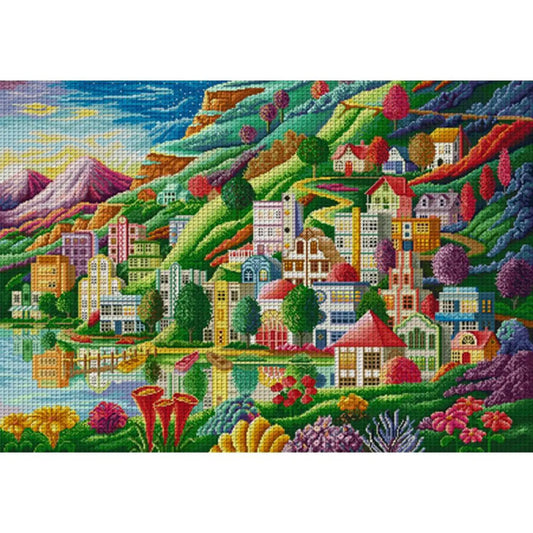 Town Printed Cross Stitch Kit 82x61cm DIY 14CT Egyptian Cotton Embroidery Craft