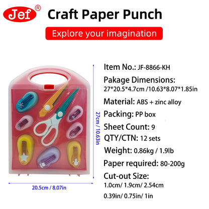 9pcs Craft Hole Punch Shapes Set, Creative DIY Puncher Craft Set with Scissors for Scrapbooking, Paper Punches Tool