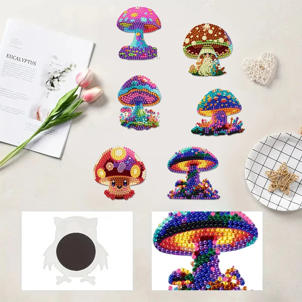6Pcs Diamond Painting Kits DIY Diamond Art Refrigerator Magnets Diamond Art Magnets DIY Art Crafts for Adults Beginners
