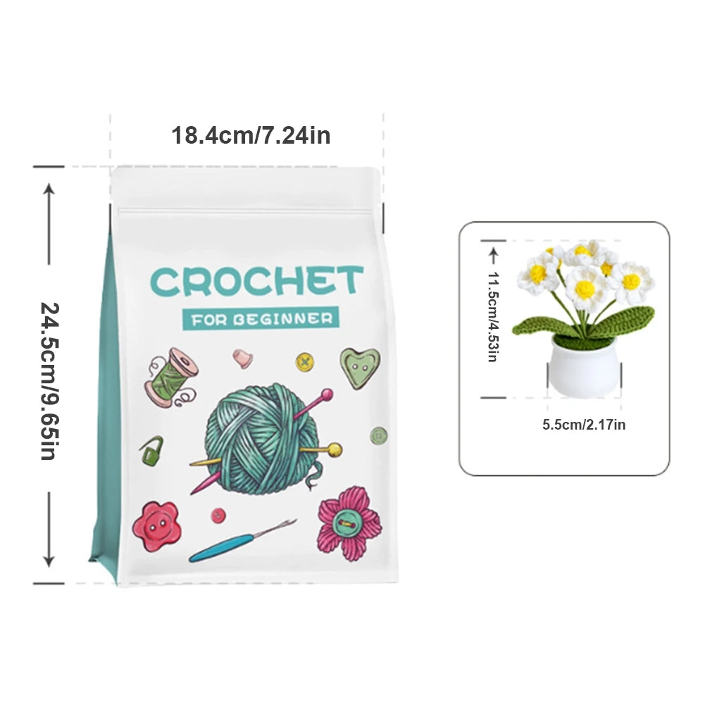 4Pcs Potted Plants Crochet Starter Kit DIY Knitting Crocheting Kit with Step-by-Step Video Tutorials for Beginners Adults