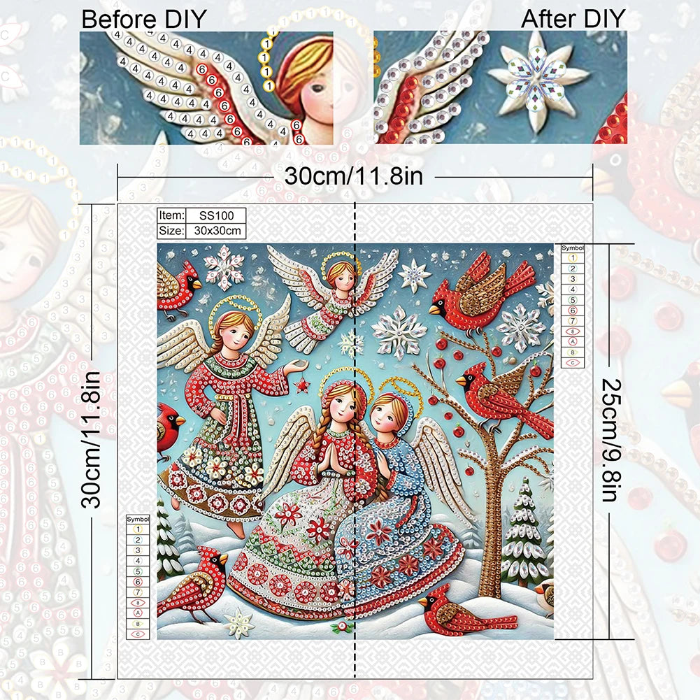 4pcs Partial Drill Xmas Angel Diamond Painting Kit Special Shape 30x30cm