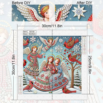 4pcs Partial Drill Xmas Angel Diamond Painting Kit Special Shape 30x30cm