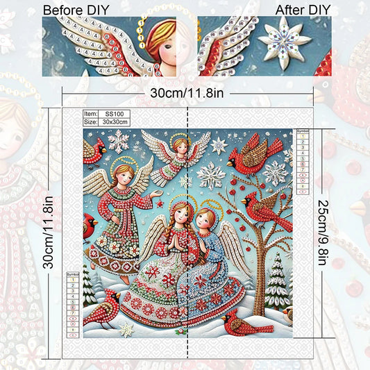 4pcs Partial Drill Xmas Angel Diamond Painting Kit Special Shape 30x30cm
