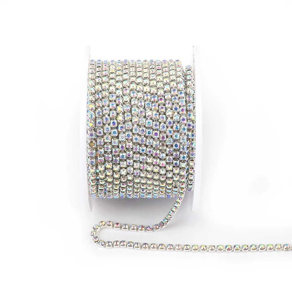 SS6 SS8 SS12 Sewing Red Glass Rhinestone Chain Trim Strass Cup Chain Crystal Ribbon Banding For Clothes DIY Crafts