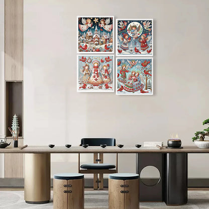 4pcs Partial Drill Xmas Angel Diamond Painting Kit Special Shape 30x30cm