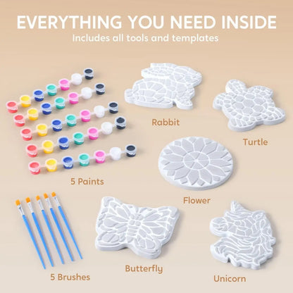 JOYFY Kids Stepping Stones Painting Kit Paint 5 Garden Stones Ceramic Garden Decor for Kids Birthday Christmas Gifts