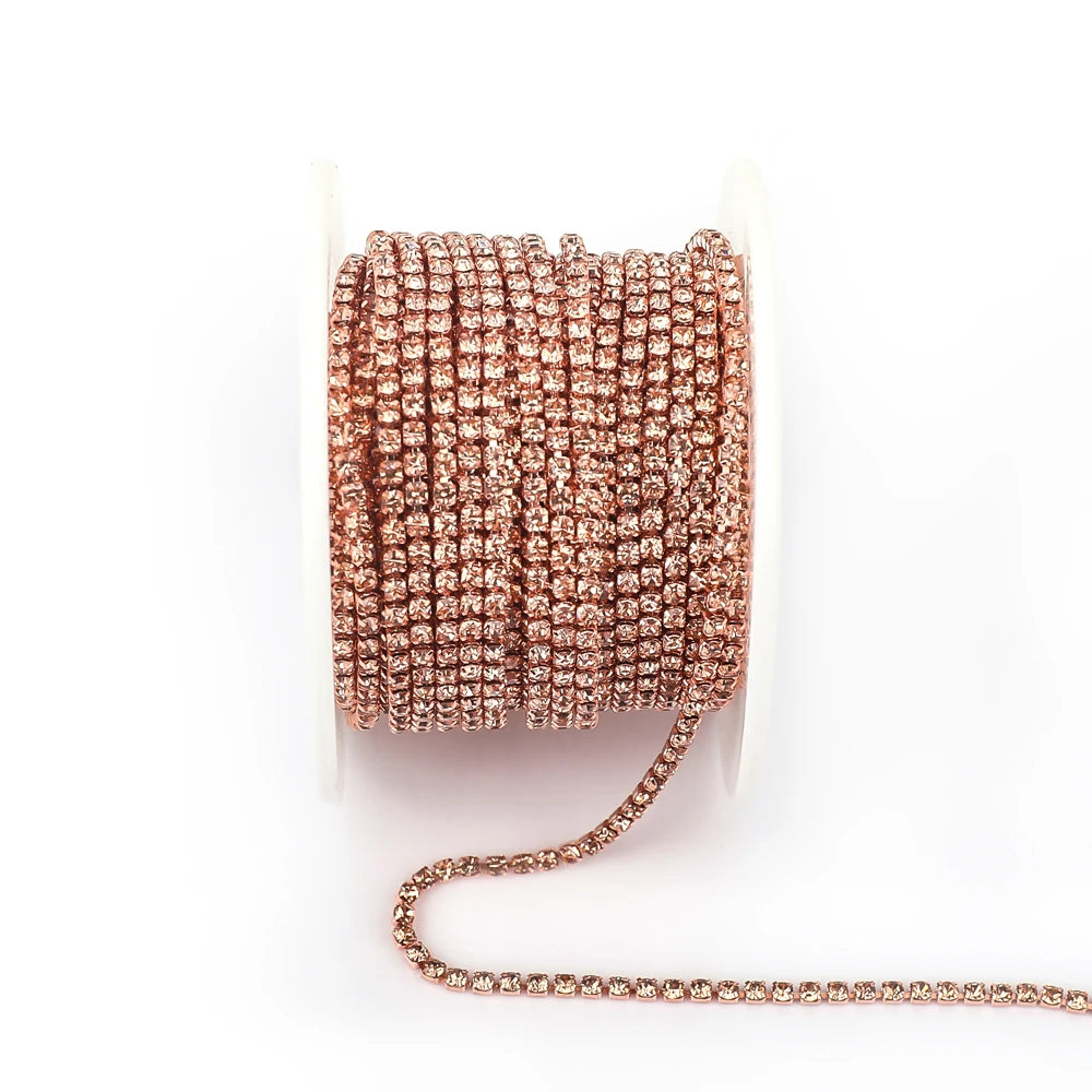 SS6 SS8 SS12 Sewing Red Glass Rhinestone Chain Trim Strass Cup Chain Crystal Ribbon Banding For Clothes DIY Crafts