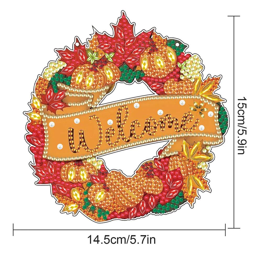 2D Flat DIY Summer Autumn Wreath Diamond Art Pendant Window Hanging Art for Wall