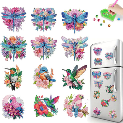 12PCS 2D Flat DIY Diamond Painting Refrigerator Magnet Diamond Art Kits Crystal Refrigerator Magnet for Home Kitchen Decoration