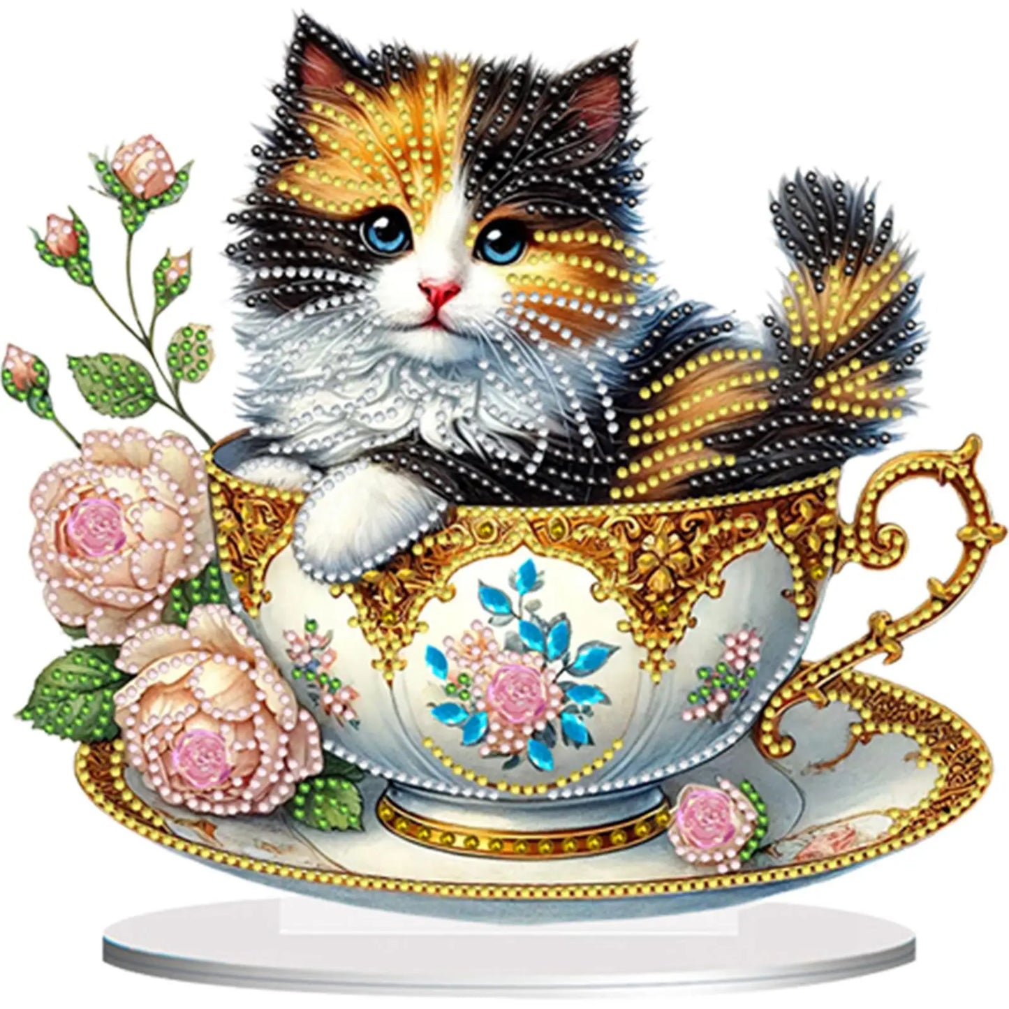 2D/Flat Teacup Cat DIY Diamond Painting Tabletop Ornaments Kit
