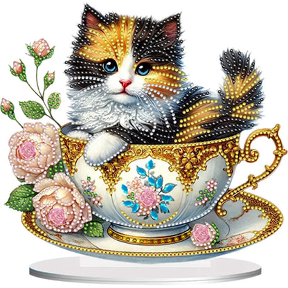 2D/Flat Teacup Cat DIY Diamond Painting Tabletop Ornaments Kit