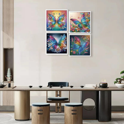 4pcs 30x30cm Butterfly 5D DIY Special Shape Crystal Partial Diamond Painting Kit