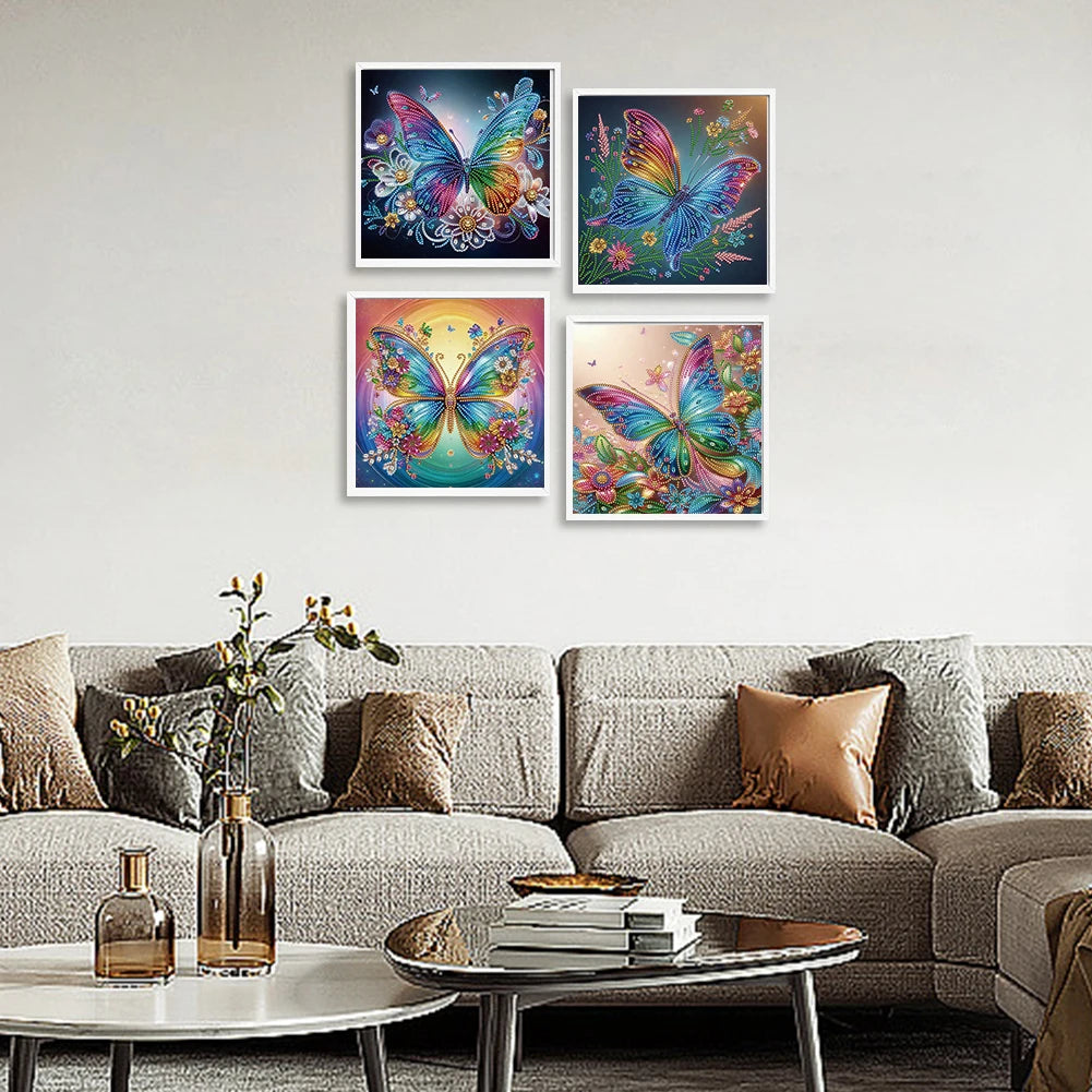 4pcs 30x30cm Butterfly 5D DIY Special Shape Crystal Partial Diamond Painting Kit