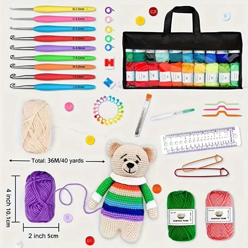 Beginner Crochet Tool Set, Including Crochet Thread And Needle, Ergonomic Portable Crochet Set, Beginner Crochet Teaching Guide,