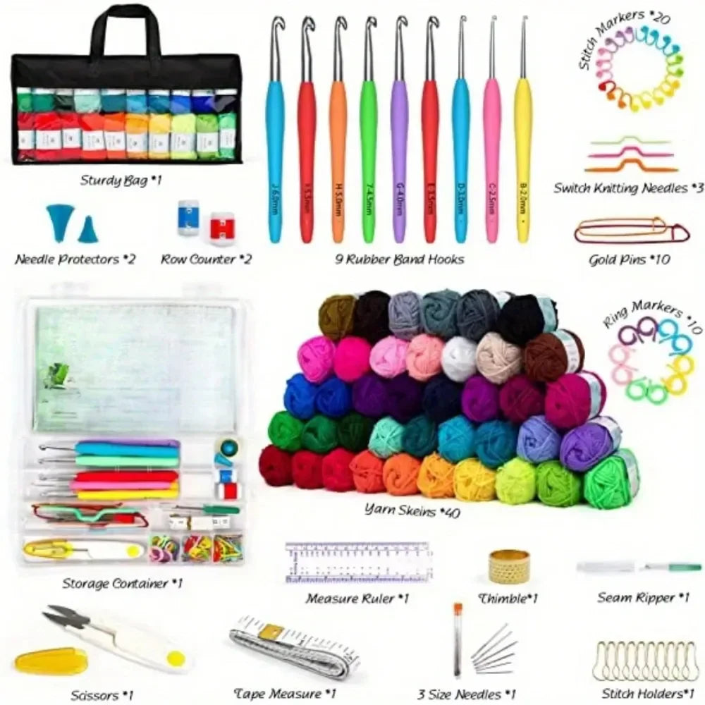 Beginner Crochet Tool Set, Including Crochet Thread And Needle, Ergonomic Portable Crochet Set, Beginner Crochet Teaching Guide,