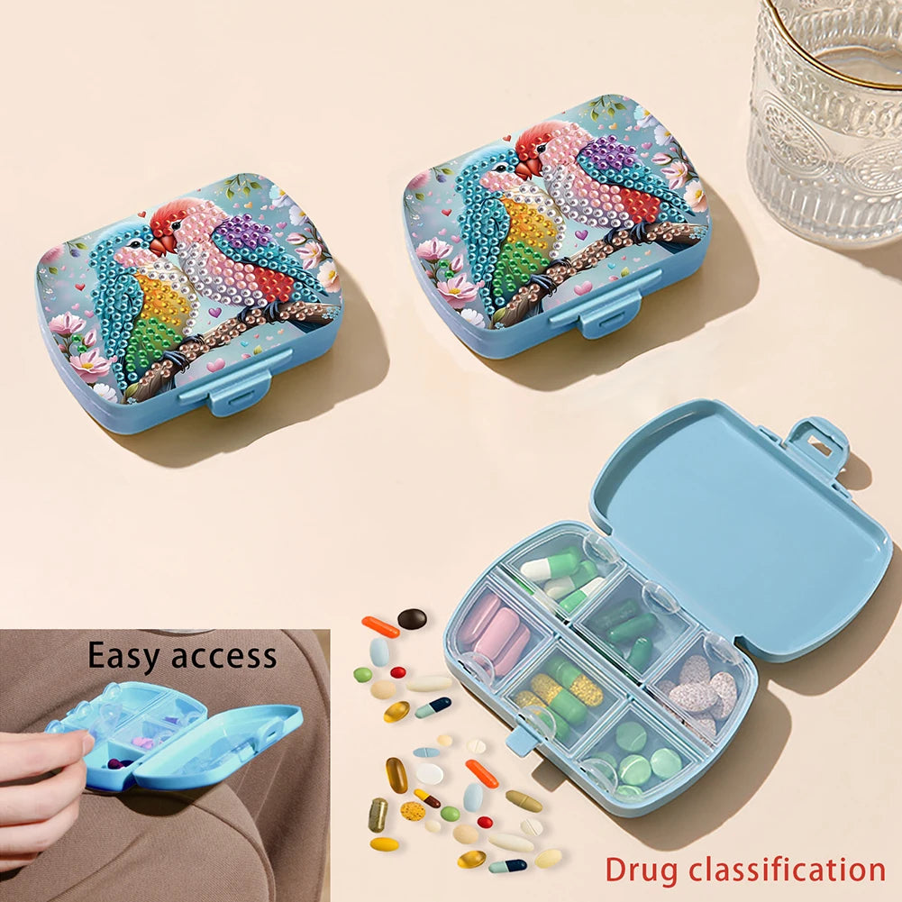 Diamond Painting Kit Square Pill Box Mini Portable Travel Medicine Storage Box for Outdoor Sports Business Trip Or Handbag