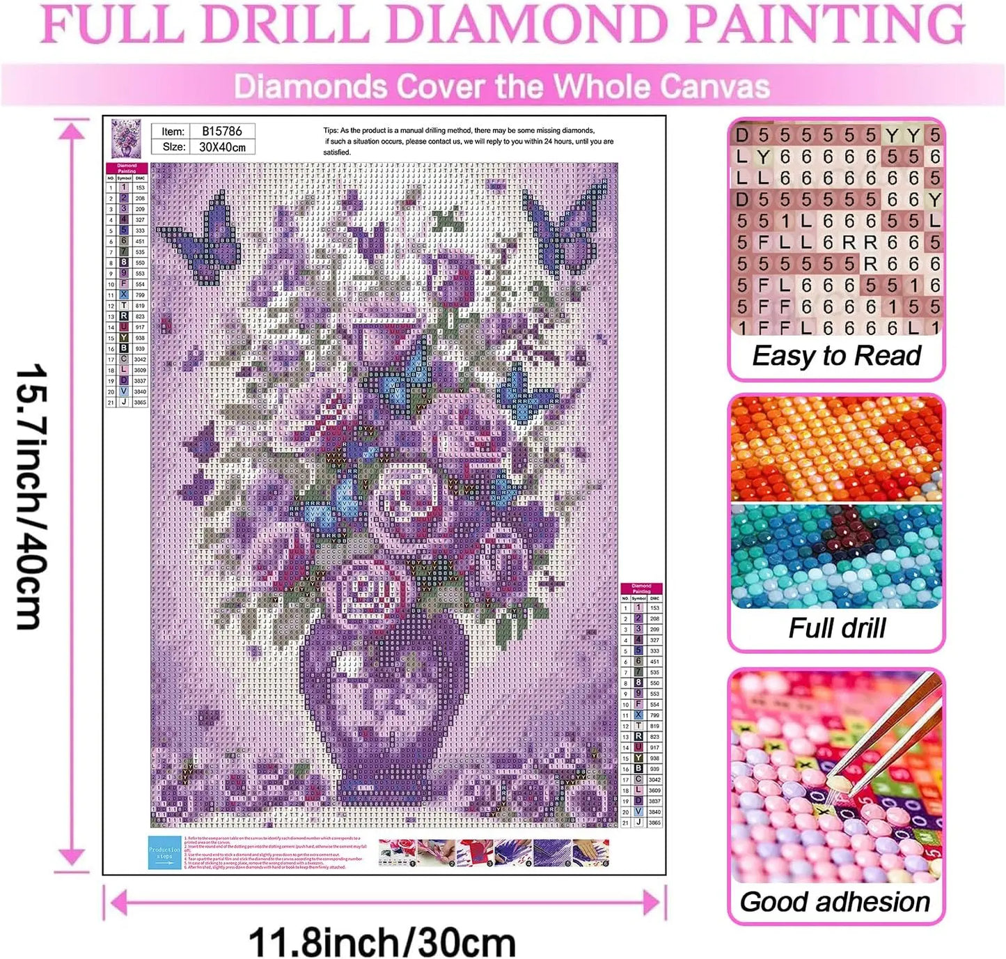 Floral Butterfly Diamond Painting Kit for Adults Beginners,  12x16 Inch