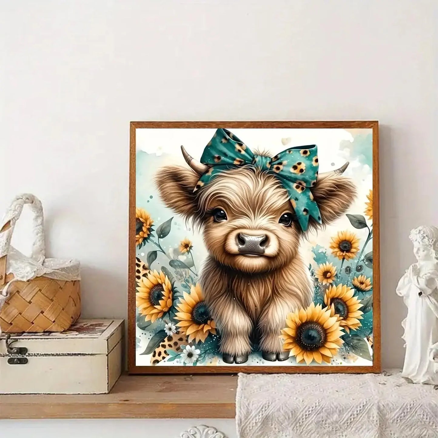 5D Diamond Painting Kit for Adults, DIY Highland Cow Full Round Gem Crystal Art, Home Wall Decor 12x12 Inches