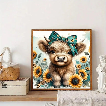 5D Diamond Painting Kit for Adults, DIY Highland Cow Full Round Gem Crystal Art, Home Wall Decor 12x12 Inches