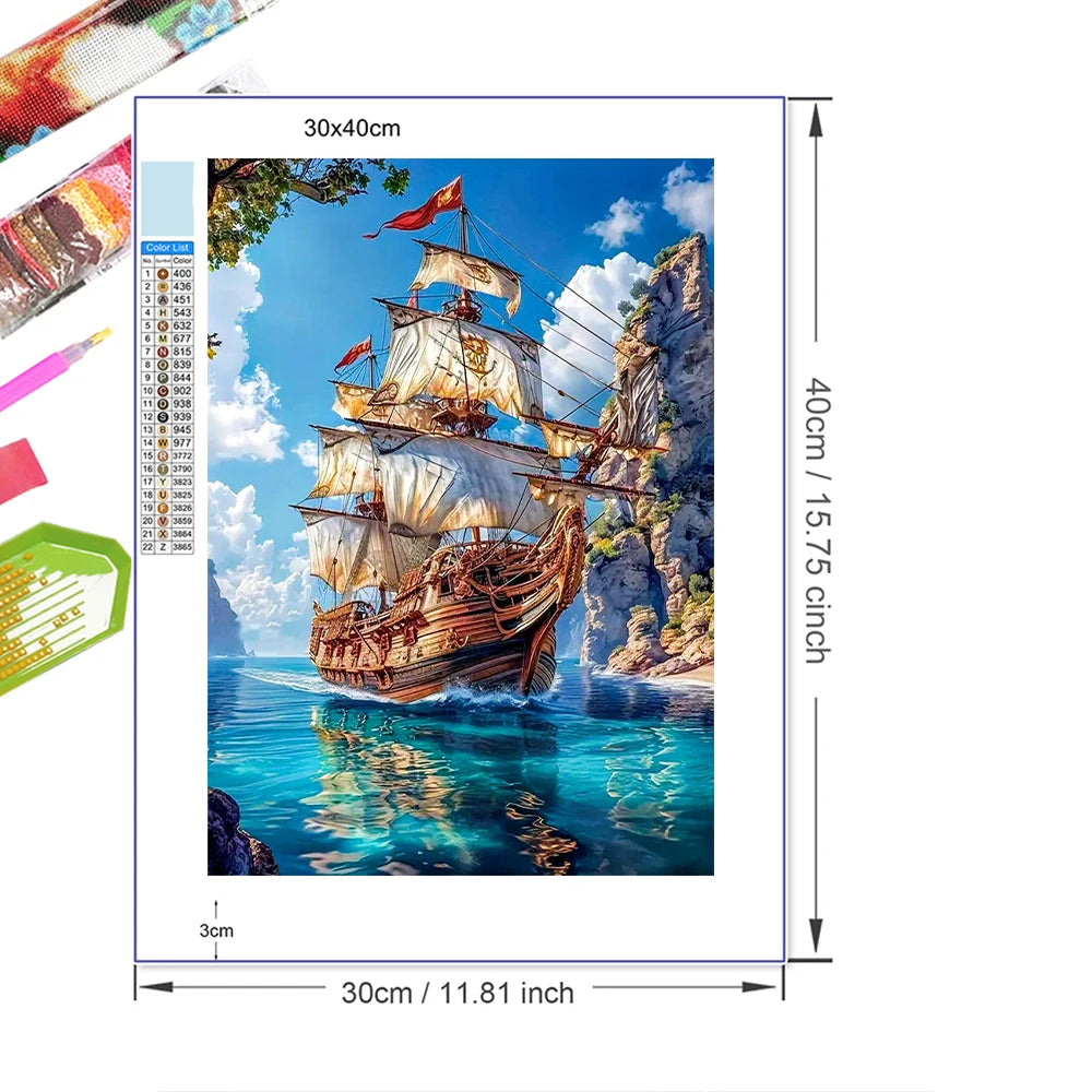5D DIY Sailboat Diamond Paintings Kit Landscape New Collection Mosaic Mountain Diamond Embroidery Kits Decorative Paintings