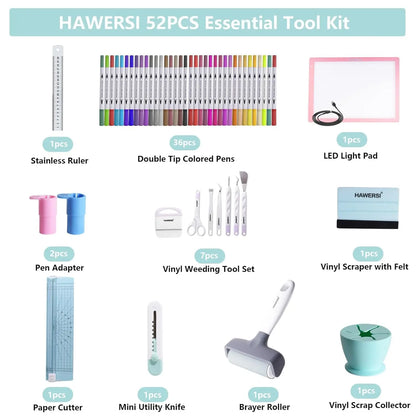 52Pcs Craft Tools Set for Cutting Machine, Vinyl Weeding, Paper Cutter, Light Pad & Accessories Bundle
