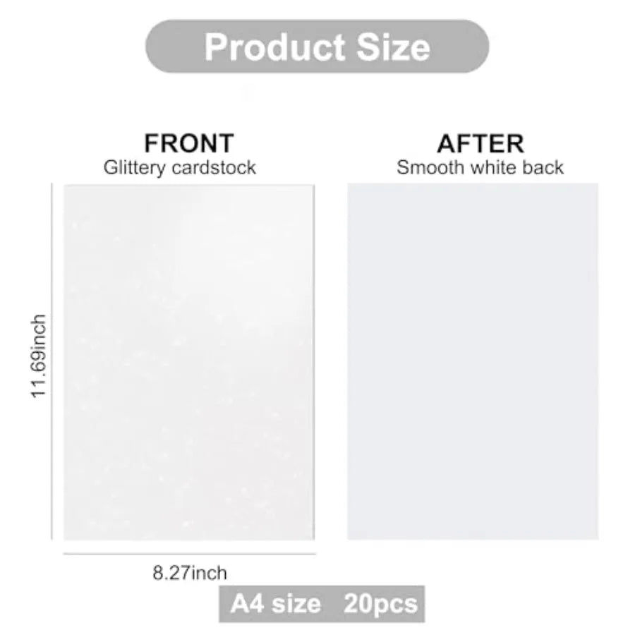 A4 8.5 x 11 inch White Glitter Cardstock 250GSM Sparkly Craft Paper for Cricut Scrapbook Card Making DIY Art Projects Party Dec