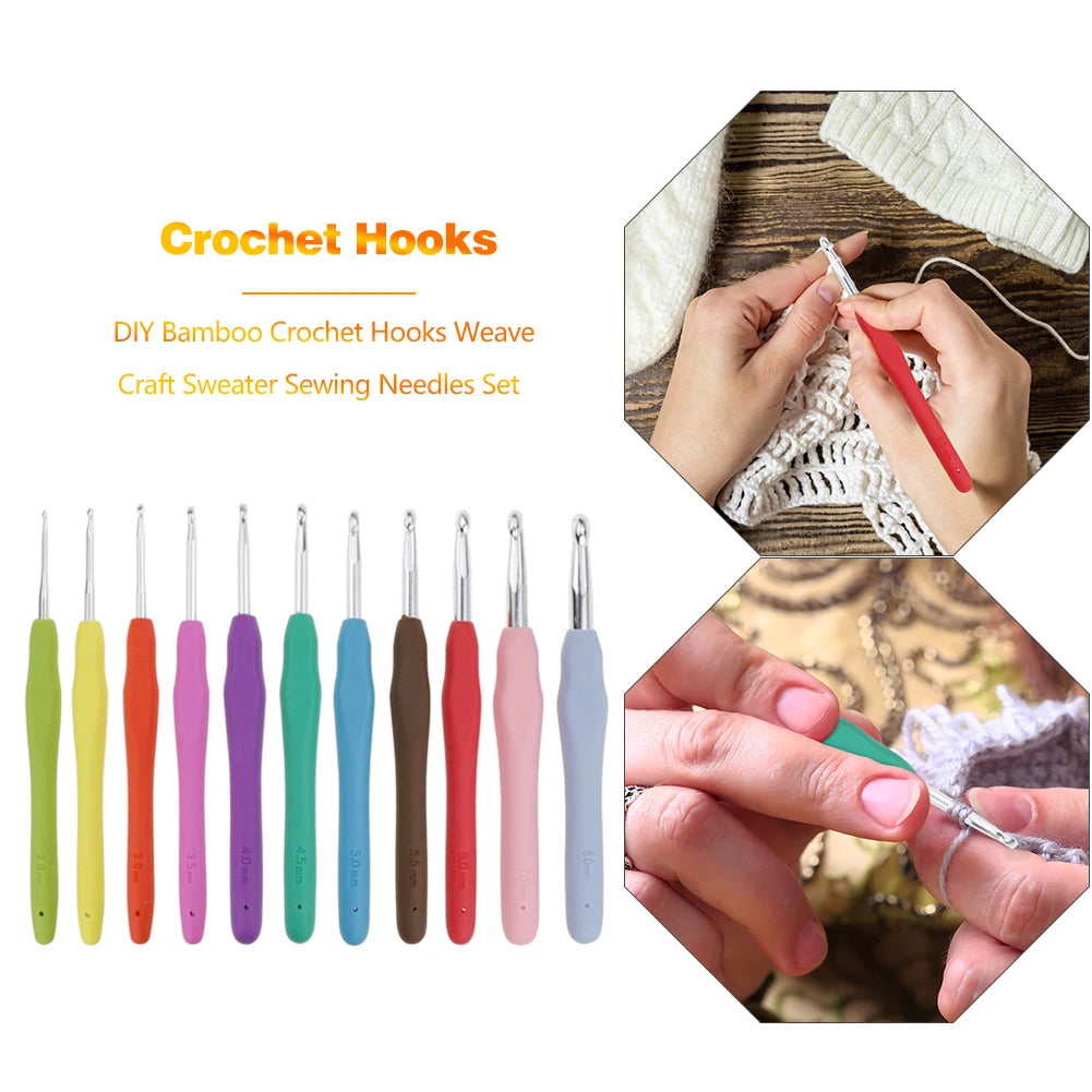 Aluminum Ergonomic Crochet Hooks Knitting Needles Set DIY Sewing Weave Accessory