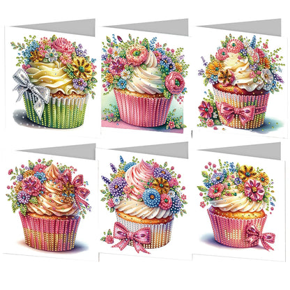 6pcs 5D Rhinestone Arts Greetings Birthday Card DIY Diamond Art Greeting Cards Handmade Diamond Painting Greeting Thank You Card