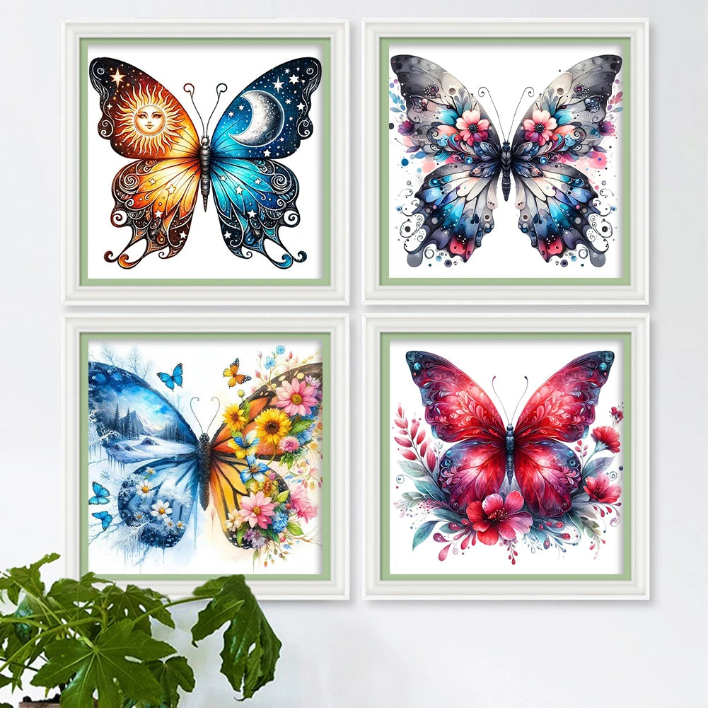 Butterfly Printed Cross Stitch Kit 45x45cm DIY 11CT Thread Art Needlework Decor
