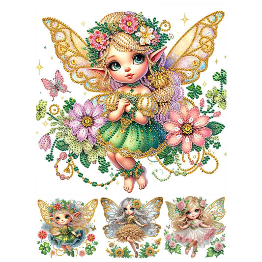 4Pcs 5D DIY Partial Special Shape Drill Diamond Painting Elf Fairy Decor 30x30cm