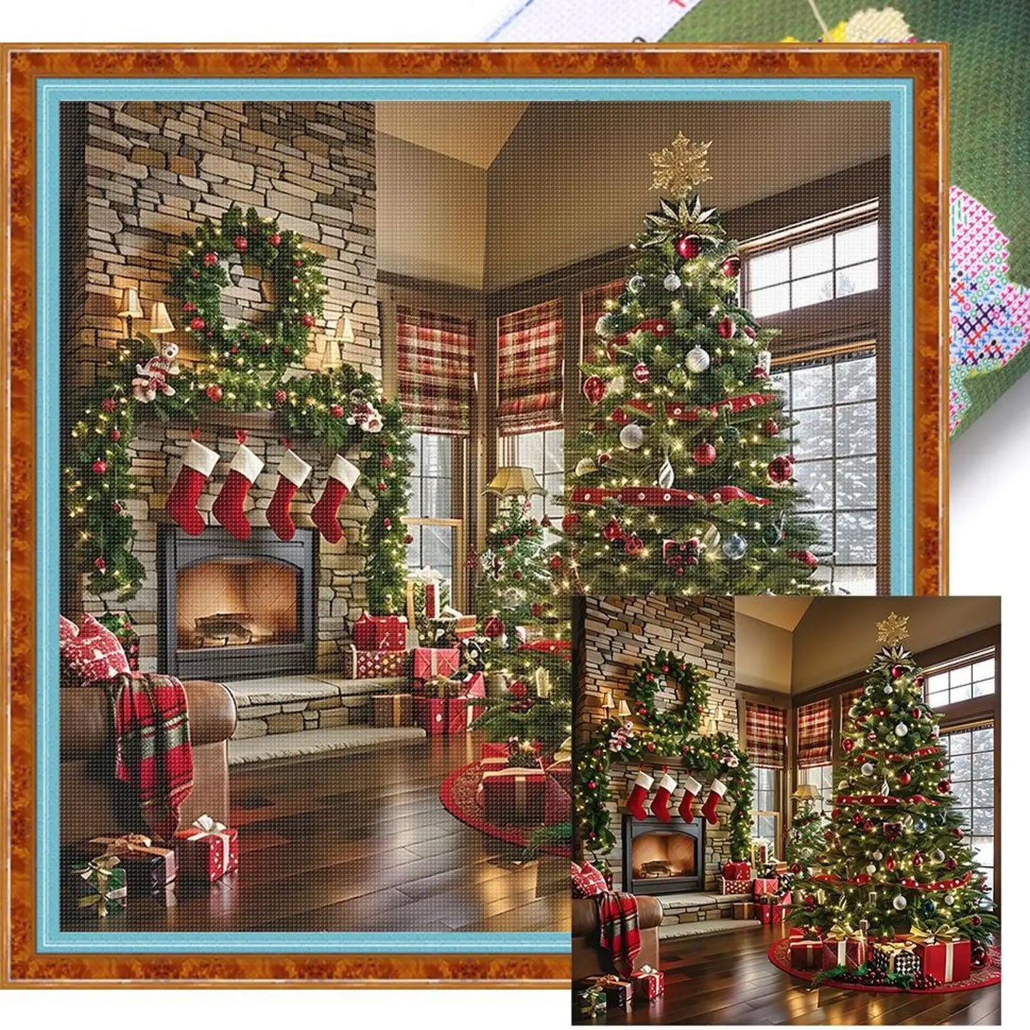 Scenery Printed Cross Stitch Kit 40x40cm DIY 11CT Embroidery Craft Set Decor