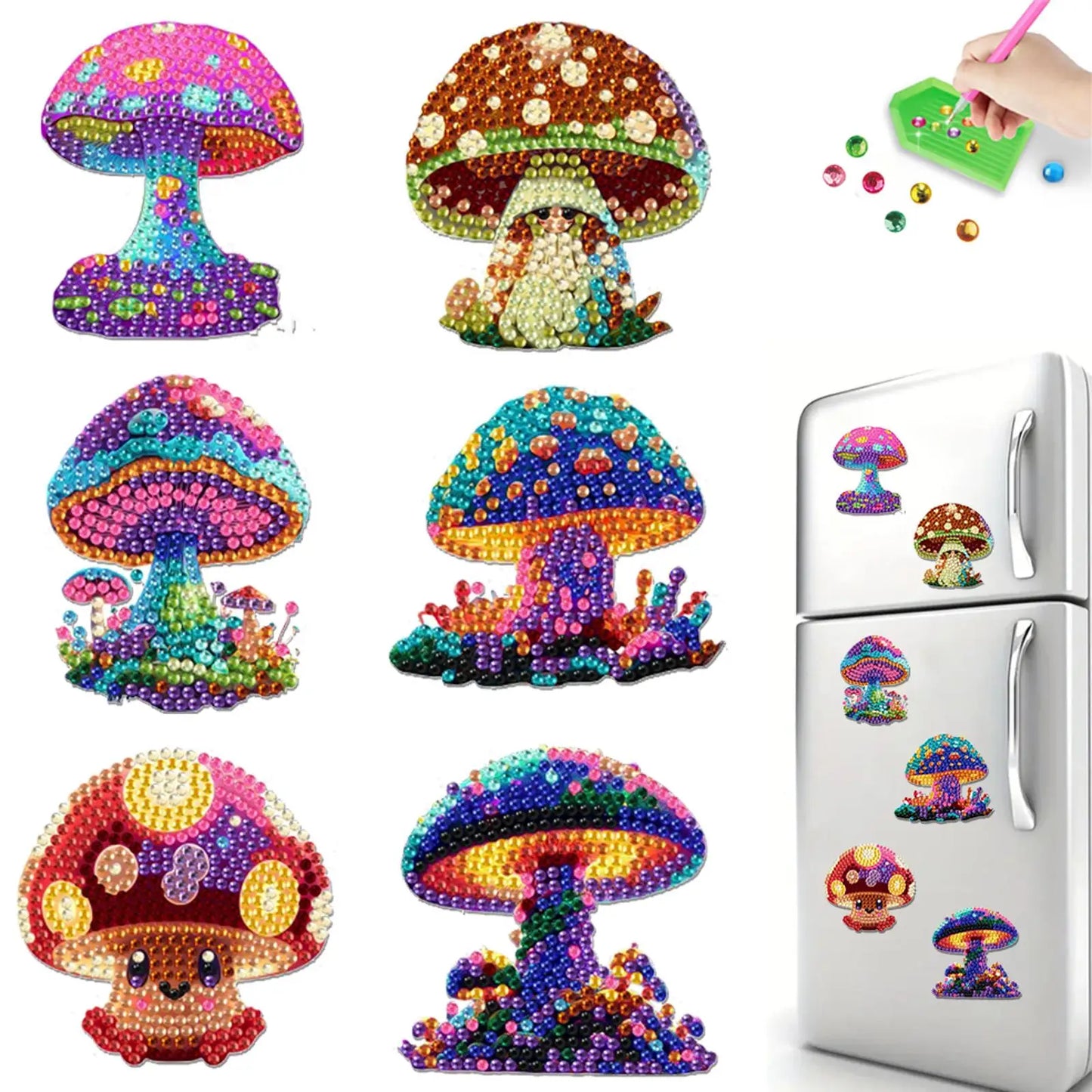 6Pcs Diamond Painting Kits DIY Diamond Art Refrigerator Magnets Diamond Art Magnets DIY Art Crafts for Adults Beginners