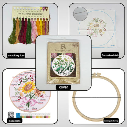 Flower Cotton Stamped Embroidery Cross Stitch DIY Starter Needlepoint Kit