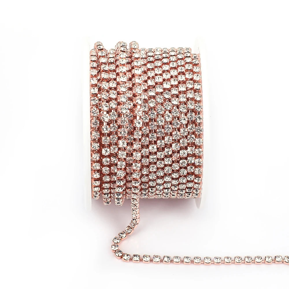 SS6 SS8 SS12 Sewing Red Glass Rhinestone Chain Trim Strass Cup Chain Crystal Ribbon Banding For Clothes DIY Crafts