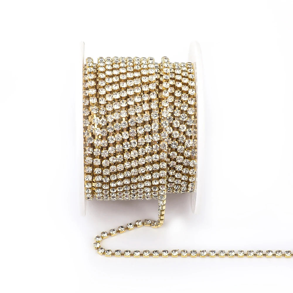 SS6 SS8 SS12 Sewing Red Glass Rhinestone Chain Trim Strass Cup Chain Crystal Ribbon Banding For Clothes DIY Crafts