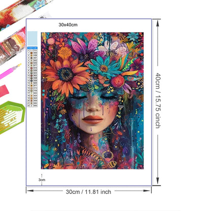 5D DIY Art Diamond Painting Woman Flowers Mosaic Cross Stitch Kit Rhinestone Puzzle Inlay DIY Gift Decorative 12x16Inch