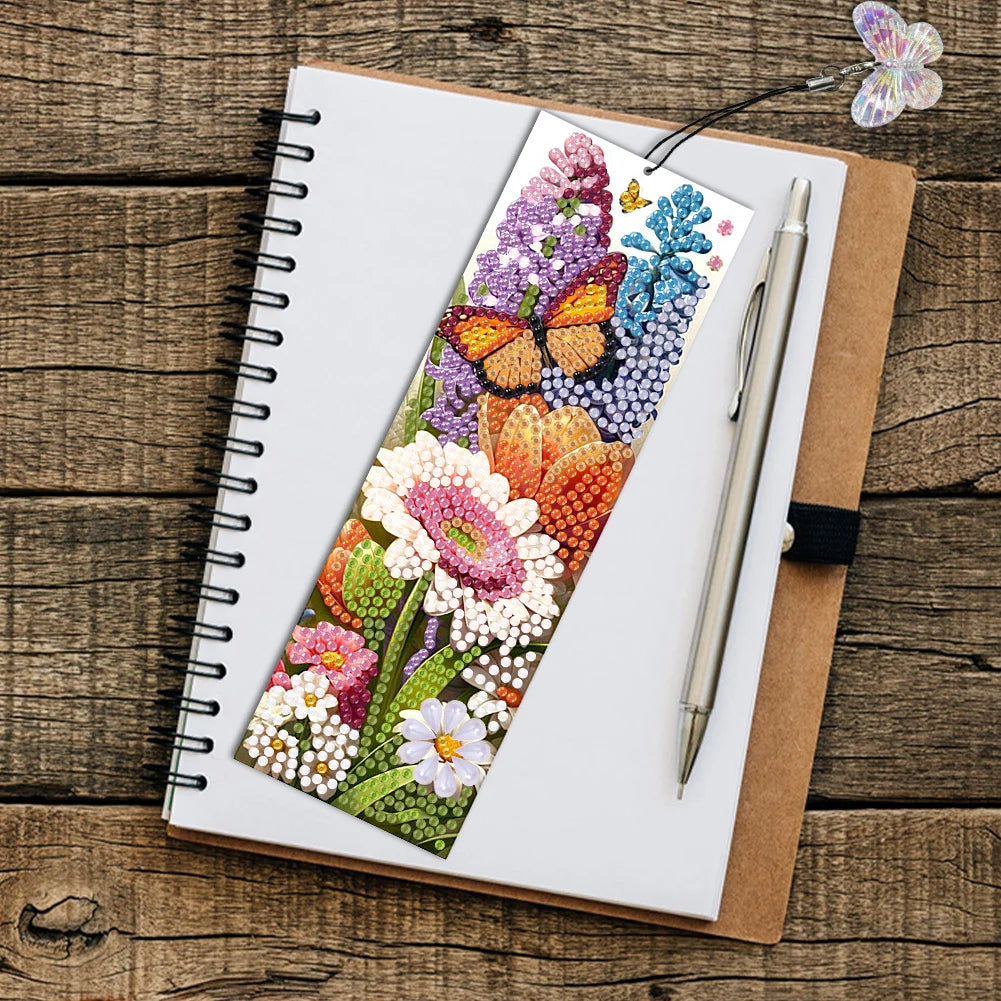 4Pcs DIY with Butterfly Pendants Diamond Painting Bookmark