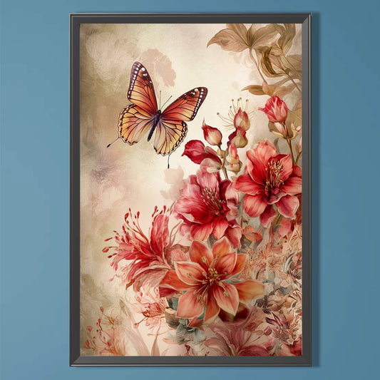 5D DIY Full Round Drill Diamond Painting Vintage Butterfly Flower Kit Home Decor