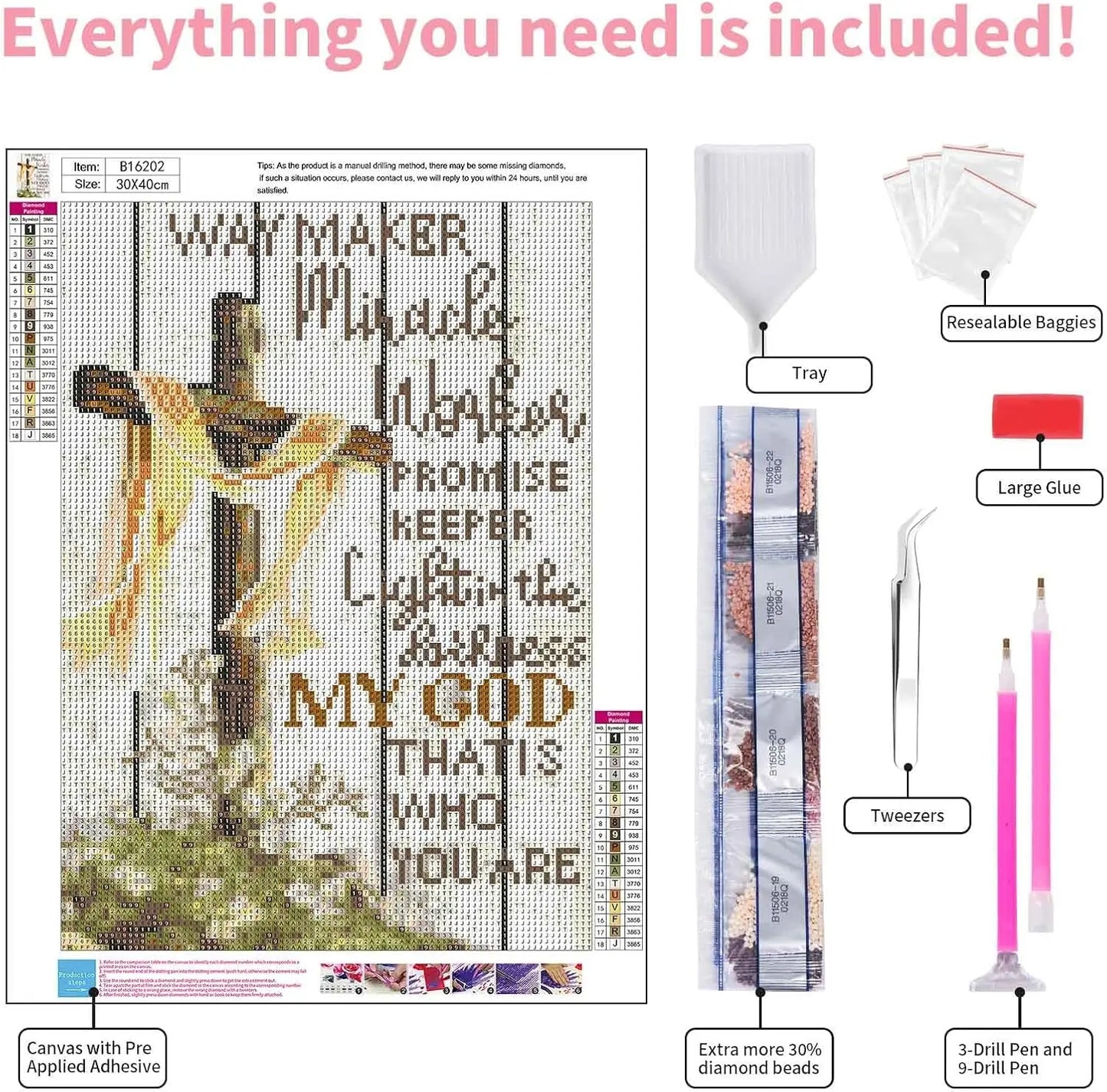 5D Christian Cross Diamond Painting Kit for Adults, DIY Religious Art with Extra Gems, 12x16 Inch Home Decor