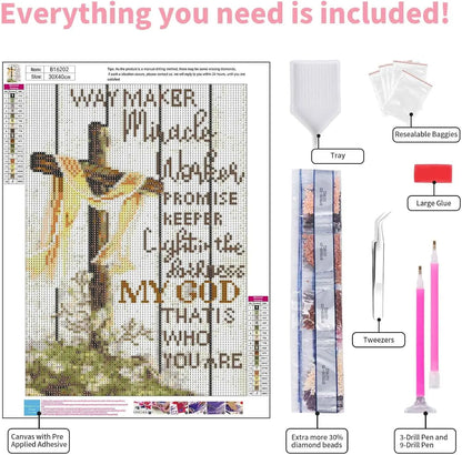 5D Christian Cross Diamond Painting Kit for Adults, DIY Religious Art with Extra Gems, 12x16 Inch Home Decor